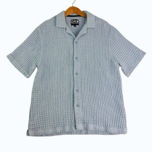 Men’s Waffle Knit Button Down Shirt L Blue Short Sleeve Casual Lightweight Summe